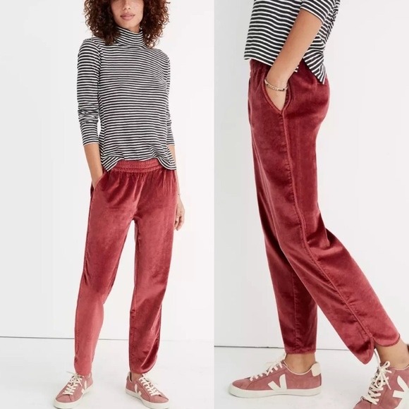 Madewell Womens Velvet Pull On Tapered Pants Rose Clay Pink Red Size M